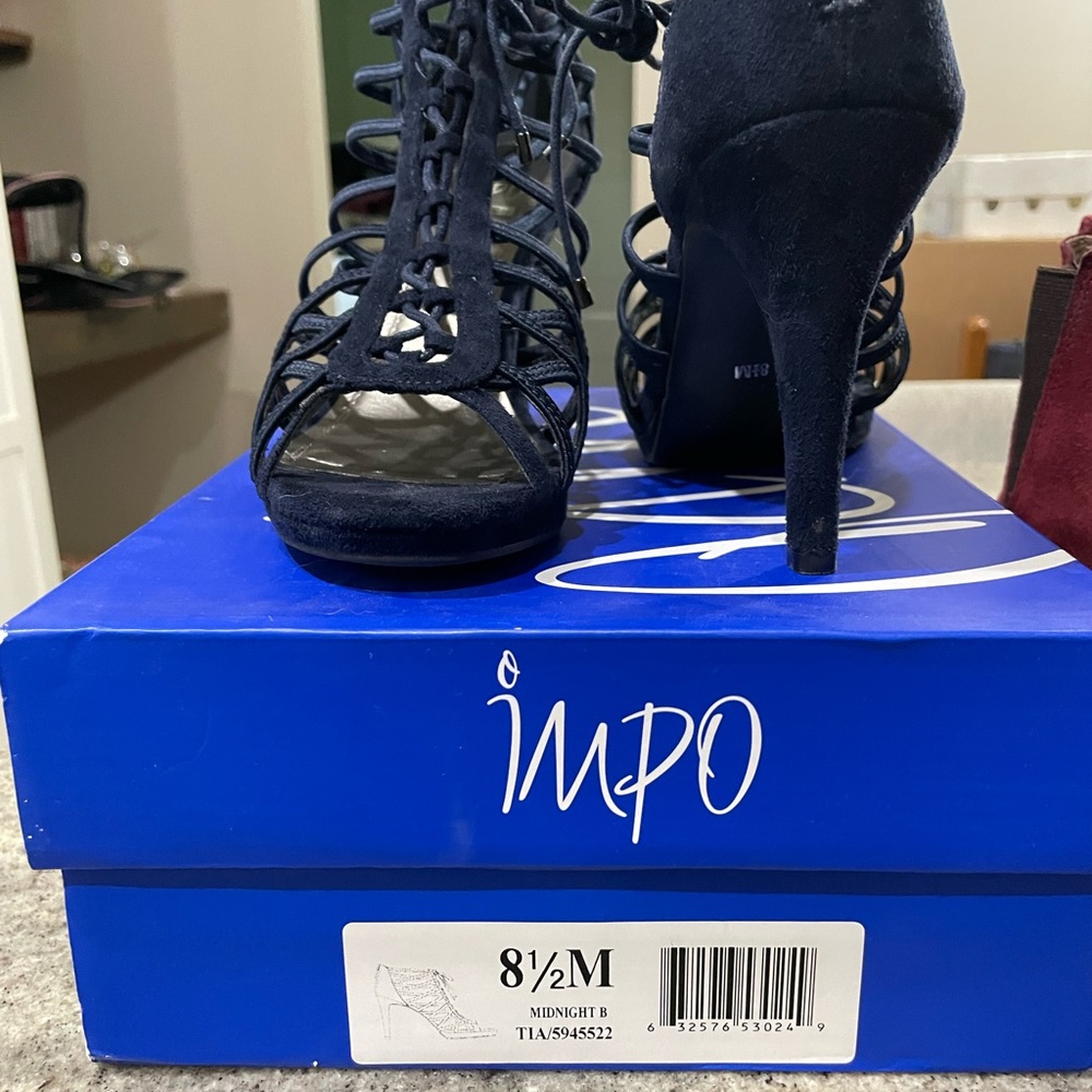 Impo navy blue stretchy strappy heel